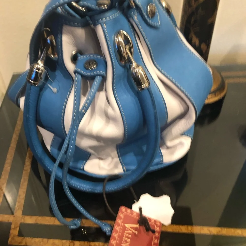 VALENTINA Leather Hobo Bag NWT Turquoise/White Leather